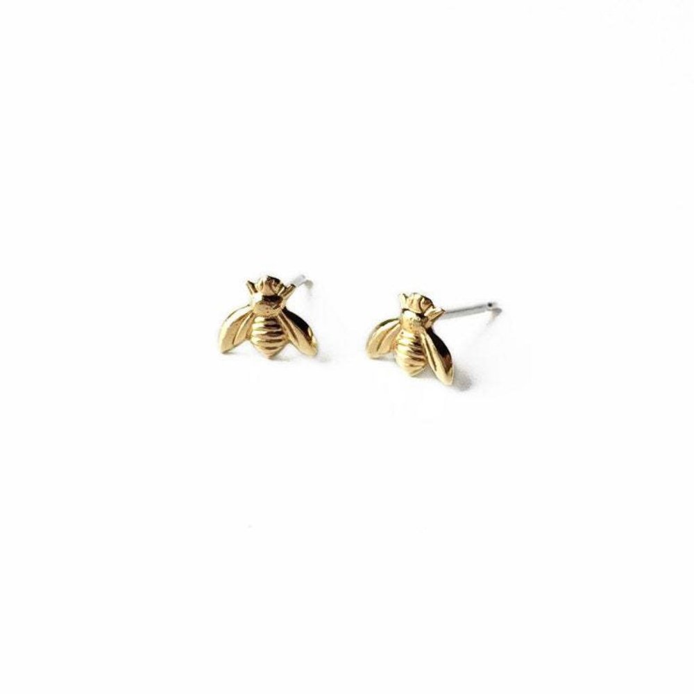 NEW Gold Tiny Bee Stud Earrings - Picture 3 of 4